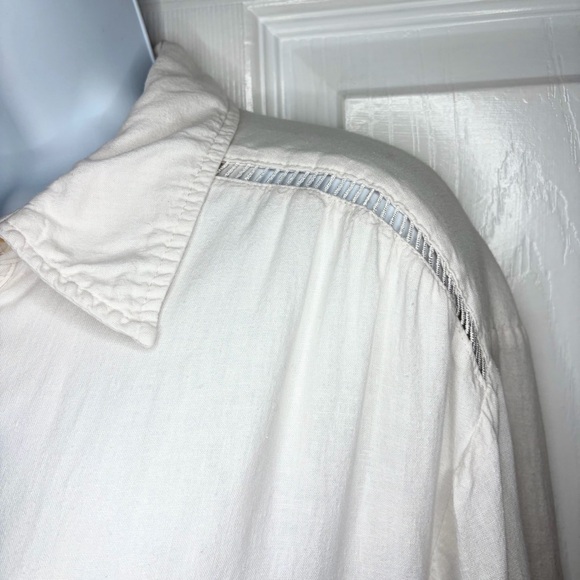 Anthropologie Maeve Bettina Collared Linen Tiered Mini Shirt Dress Ivory White M - Picture 8 of 13
